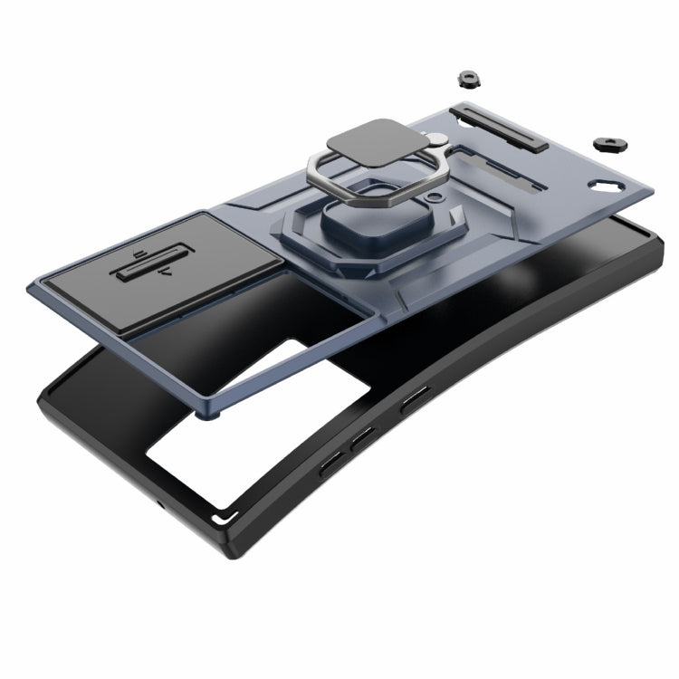 For Samsung Galaxy S24 Ultra 5G Sliding Camshield TPU + PC Stødabsorberende Telefoncover med Holder (Lilla)