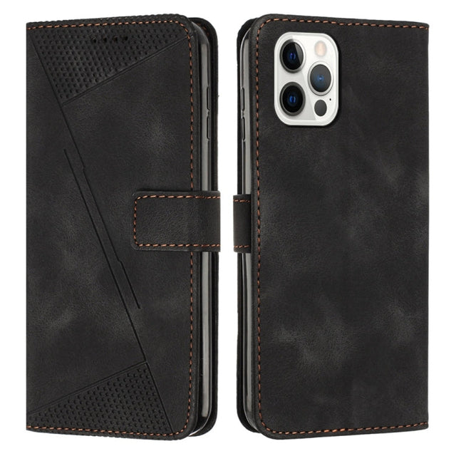 For iPhone 13 Pro Max Dream Triangle Læder Telefon Etui med Skulderrem (Sort)