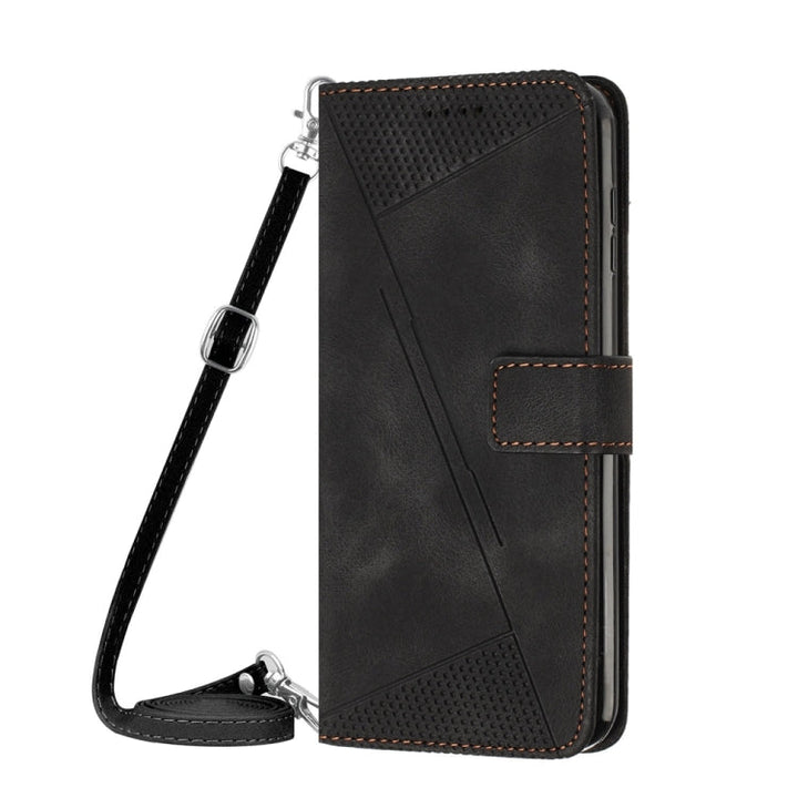 For iPhone 13 Pro Max Dream Triangle Læder Telefon Etui med Skulderrem (Sort)