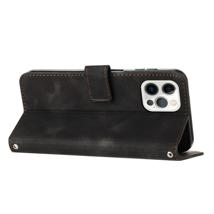 For iPhone 13 Pro Max Dream Triangle Læder Telefon Etui med Skulderrem (Sort)