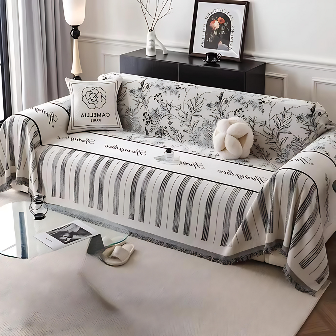 Elegant Sort og Hvid Sofa Cover Beskytter