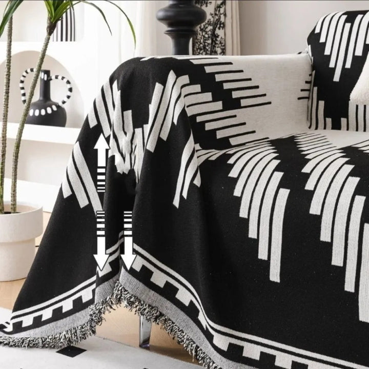 Elegant Sort og Hvid Sofa Cover Beskytter