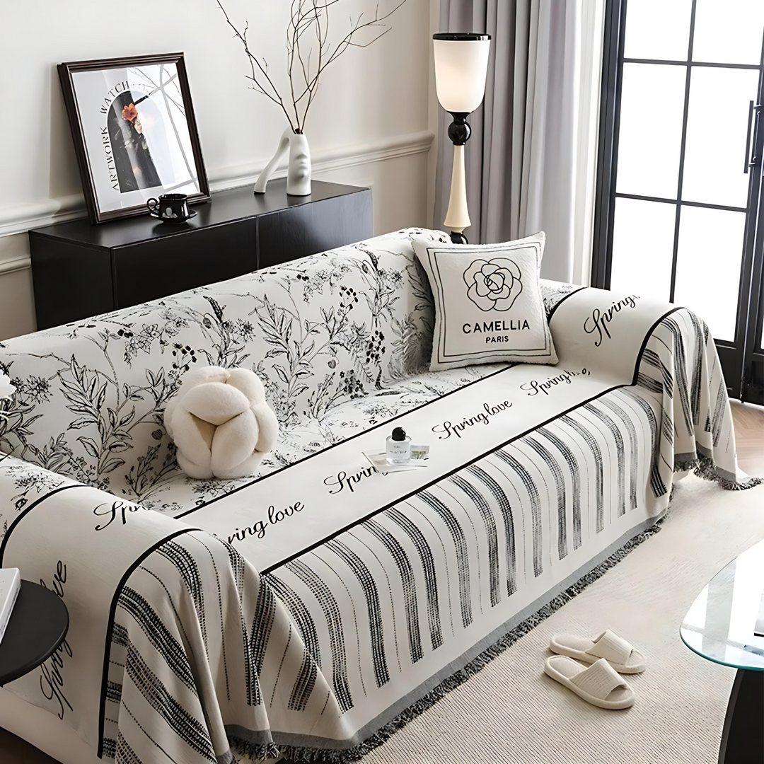 Elegant Sort og Hvid Sofa Cover Beskytter