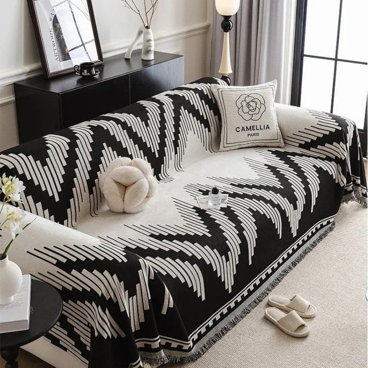 Elegant Sort og Hvid Sofa Cover Beskytter