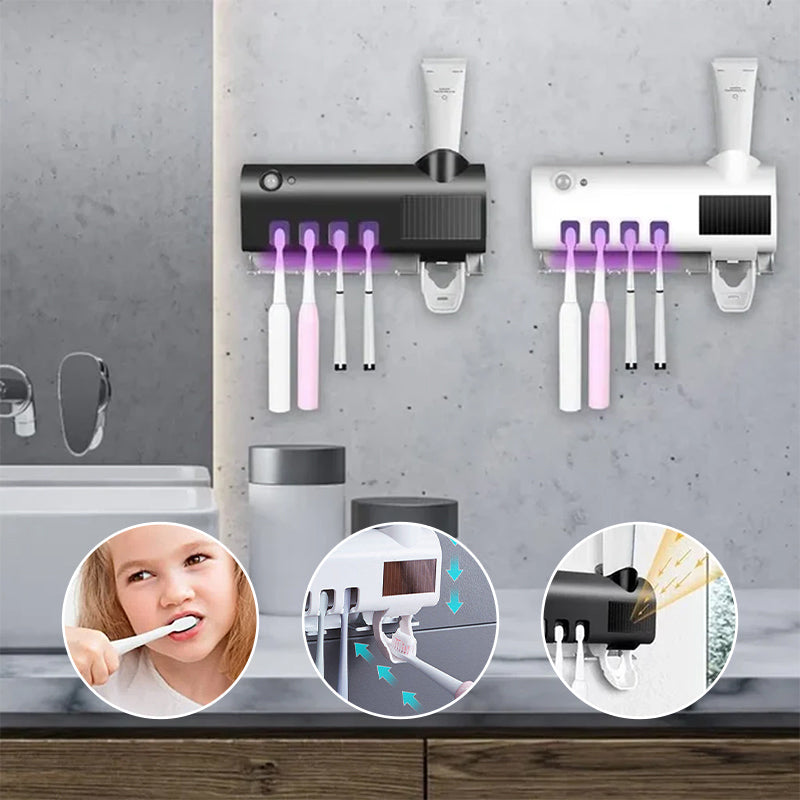 Smart UV Lys Sterilisator Tandbørsteholder, Væghængt Tandpastadispenser
