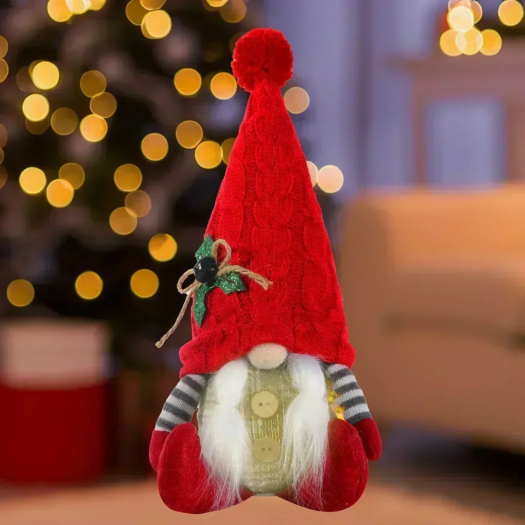 LED Jule Gnome | Strikket Design med Nattelys | Glødende Jule Dekoration | Varm &amp; Hyggelig