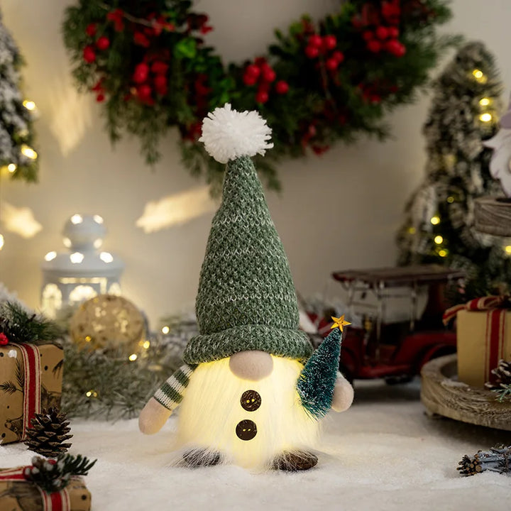 LED Jule Gnome | Strikket Design med Nattelys | Glødende Jule Dekoration | Varm &amp; Hyggelig