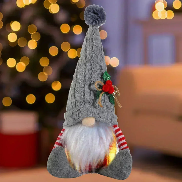 LED Jule Gnome | Strikket Design med Nattelys | Glødende Jule Dekoration | Varm &amp; Hyggelig