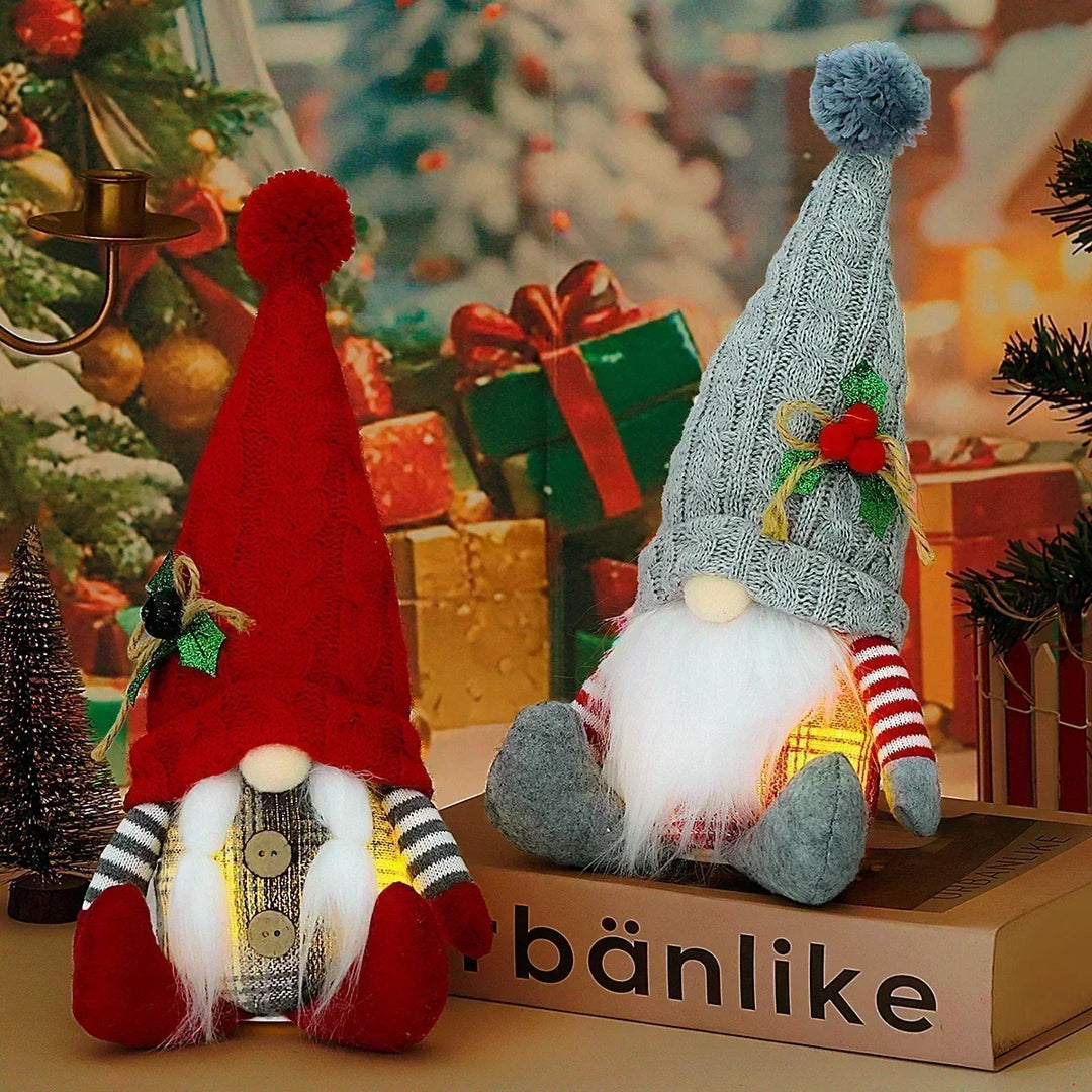 LED Jule Gnome | Strikket Design med Nattelys | Glødende Jule Dekoration | Varm &amp; Hyggelig
