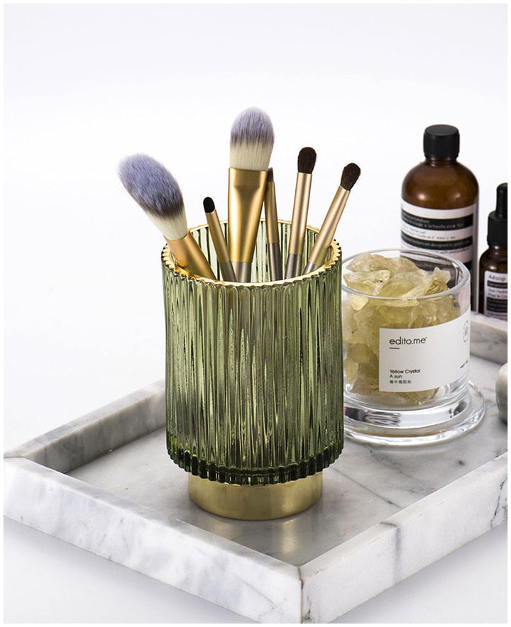 Elise Guldfolie Glas Makeup Holder &amp; Organizer