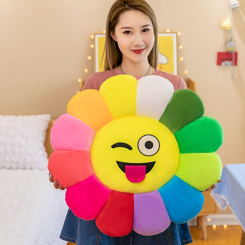 farverig Solsikke Plush Komfort Sæde Pude