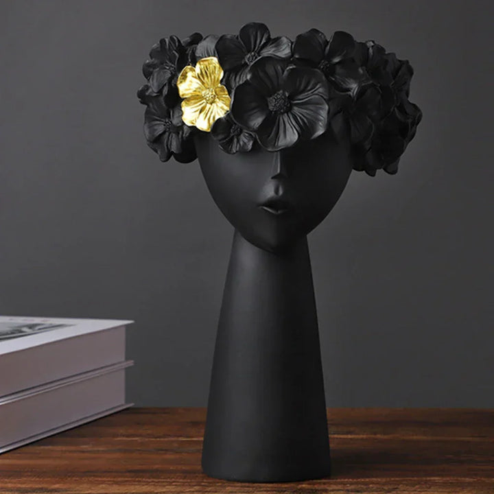 Nordisk Pige Hoved Blomst Harpiks Vase Statue Blomster Vaser til Kontor Desktop Tørrede Blomster Ornamenter Dekorationsbeholder