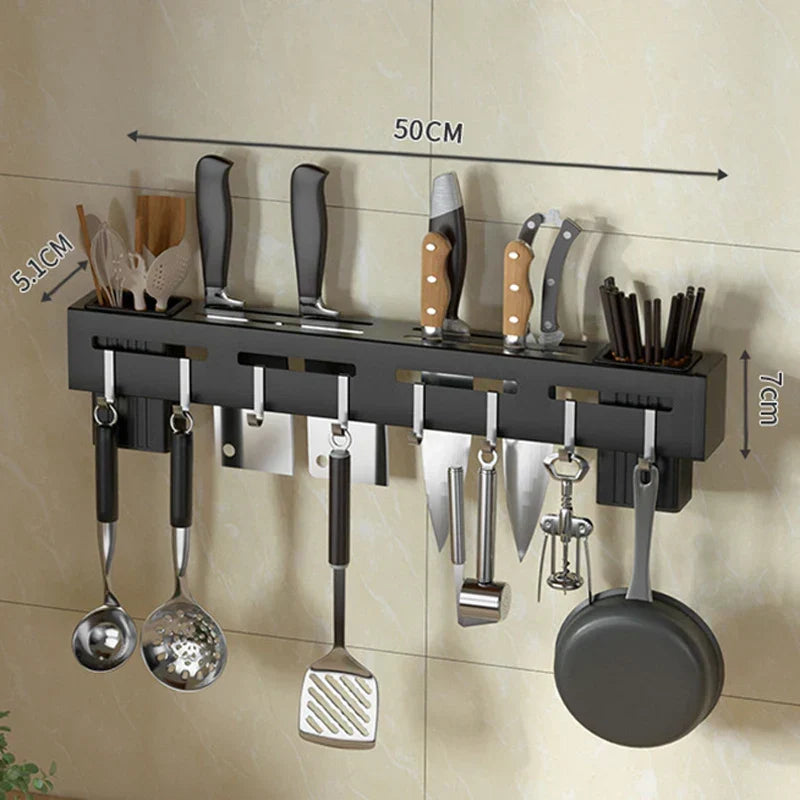 Organiser Dit Køkken: Vægmonteret Knivholder i Rustfrit Stål - Naglefri Opbevaringshylde med Krog til Bestik - Skabsorganisator til et Pænt Køkken