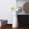 Nordisk Pige Hoved Blomst Harpiks Vase Statue Blomster Blomster Vaser til Kontor Desktop Tørrede Blomster Ornamenter Dekorationsbeholder