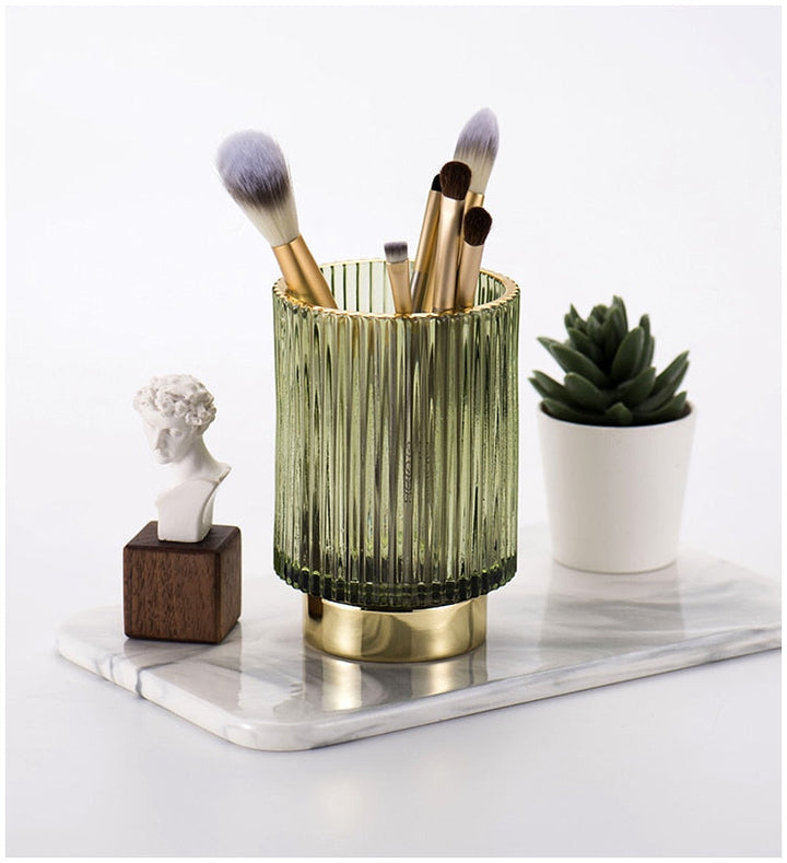 Elise Guldfolie Glas Makeup Holder &amp; Organizer