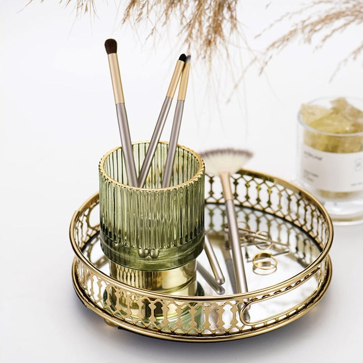 Elise Guldfolie Glas Makeup Holder &amp; Organizer