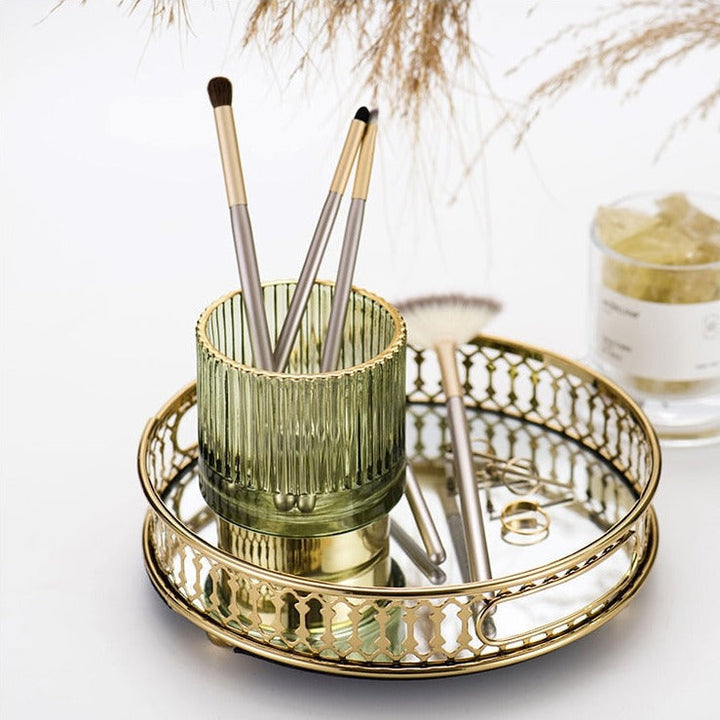 Elise Guldfolie Glas Makeup Holder &amp; Organizer