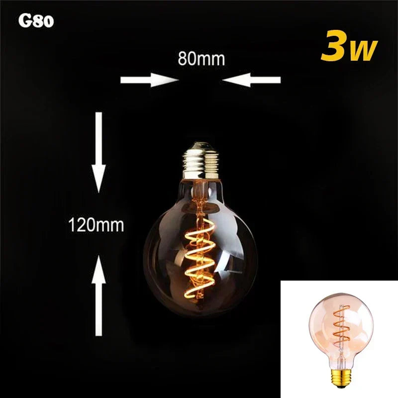 Dimmbar Vintage LED Pære (3W, E27 Base) - Gylden Spiral Filament til Kranse &amp; Dekorativ Belysning