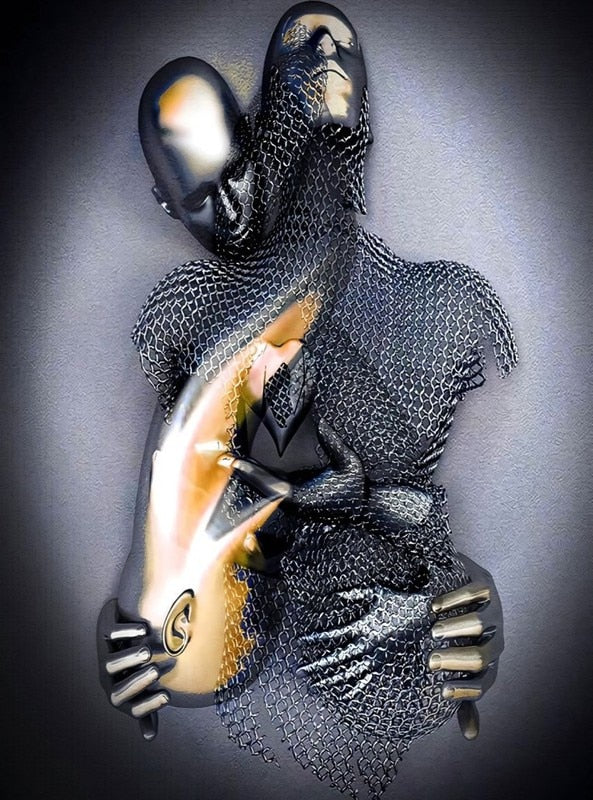 Metal Figur Statuer Stilarter Abstrakt Lærred Maleri Par Vægkunst Kærlighed Skulptur Plakat Print Hjem Dekor Living Room Gaver