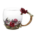 Håndlavede Emalje Kaffe Kopper Rose-Glas Te Kop med Stål Ske Luksus Unikke Gaver til Bryllup, Valentinsdag, Fødselsdagsgaver