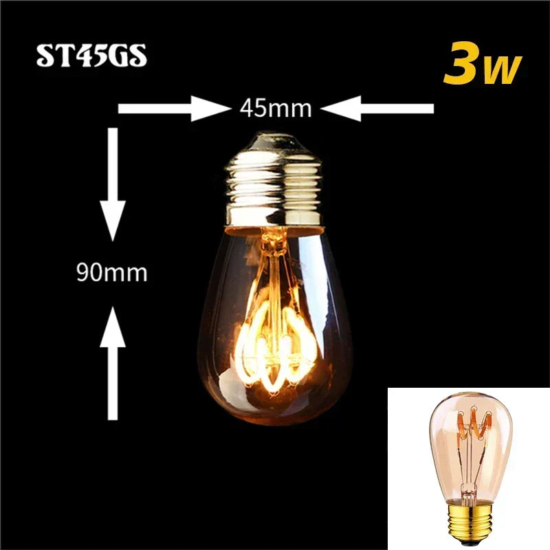 Dimmbar Vintage LED Pære (3W, E27 Base) - Gylden Spiral Filament til Kranse &amp; Dekorativ Belysning