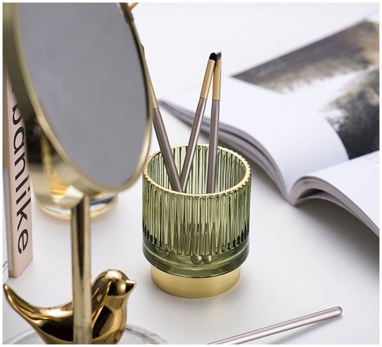 Elise Guldfolie Glas Makeup Holder &amp; Organizer