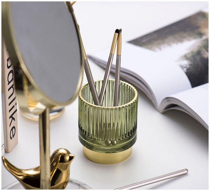 Elise Guldfolie Glas Makeup Holder &amp; Organizer