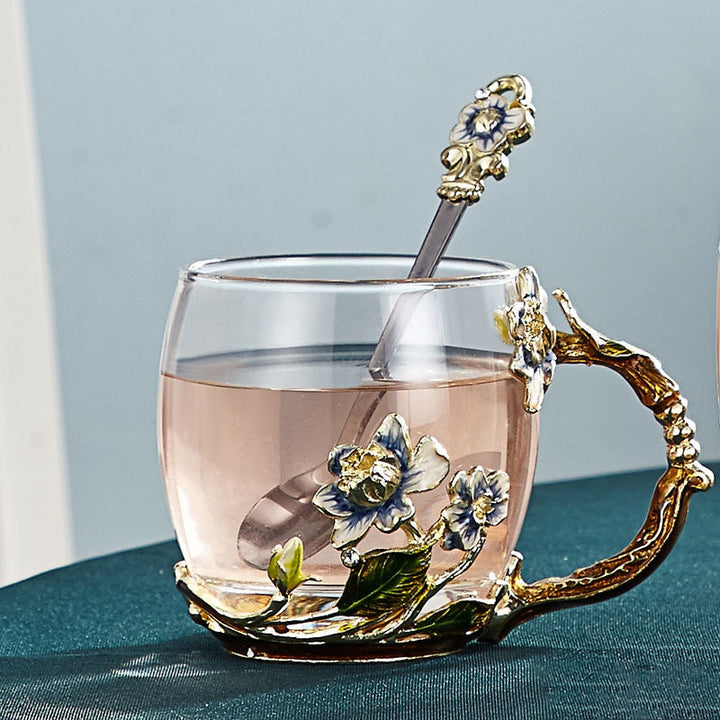 Håndlavet emalje blomster glas krus til par kærlighedsgave, kan servere kaffe, smagsfuld te eller endda citronsaft i