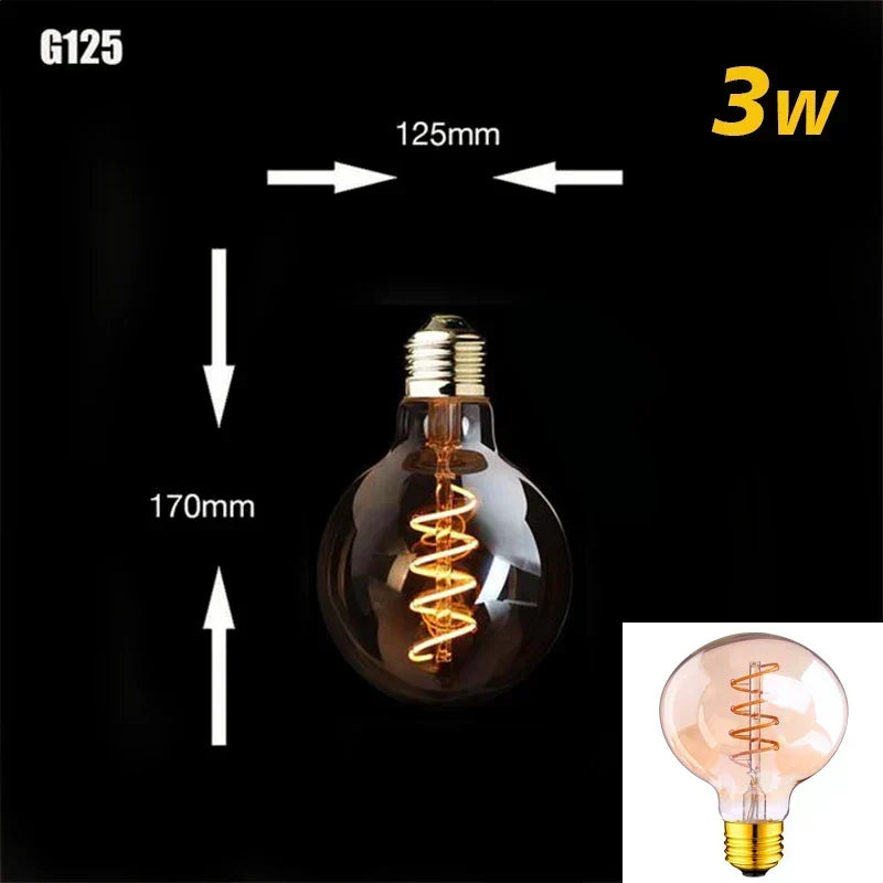 Dimmbar Vintage LED Pære (3W, E27 Base) - Gylden Spiral Filament til Kranse &amp; Dekorativ Belysning