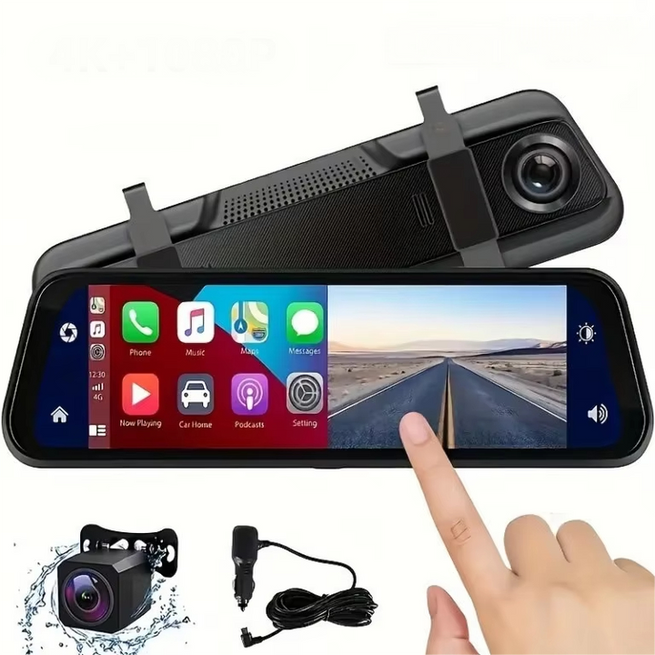VisionMirror Pro – Ultra HD Spejl Dash Cam med Trådløs CarPlay &amp; Android Auto