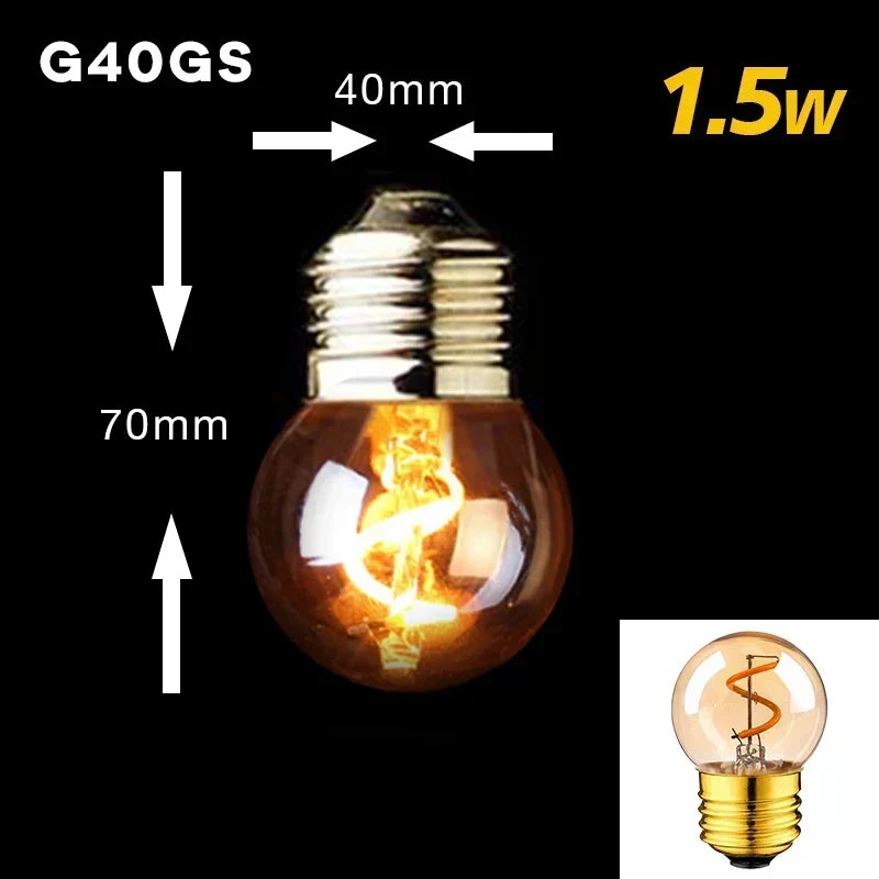 Dimmbar Vintage LED Pære (3W, E27 Base) - Gylden Spiral Filament til Kranse &amp; Dekorativ Belysning