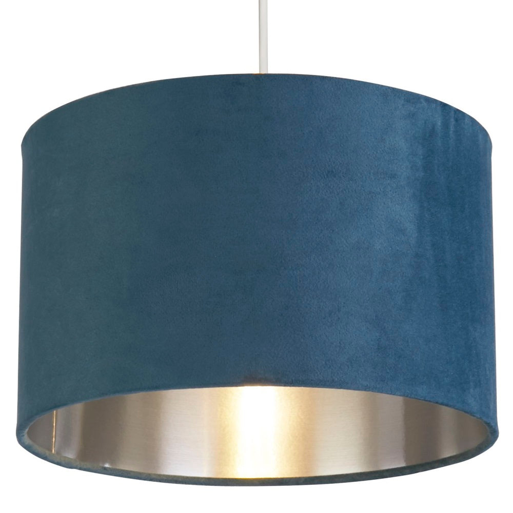 Teal Blå Velour Vintage Easy Fit Trommeskærm med Sølv Inderside 28 cm