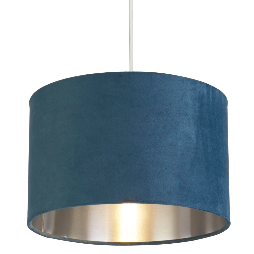 Teal Blå Velour Vintage Easy Fit Trommeskærm med Sølv Inderside 28 cm