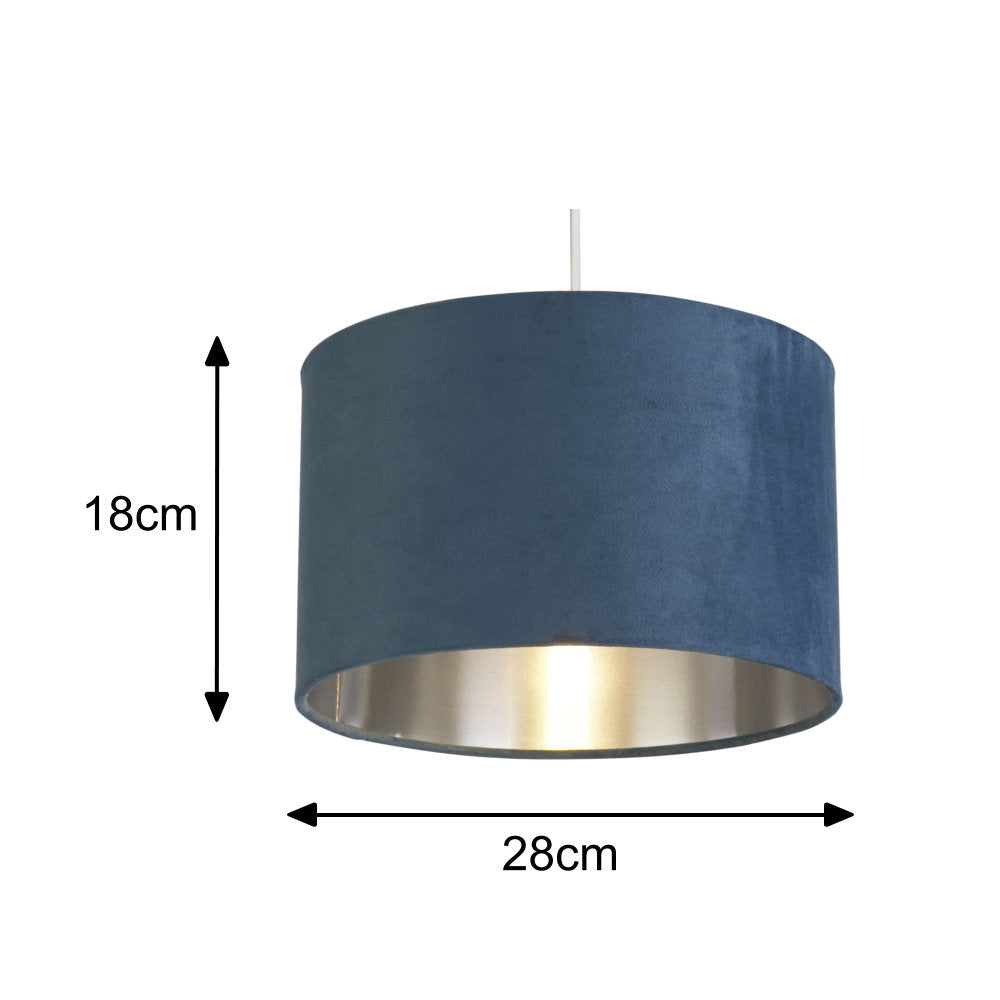 Teal Blå Velour Vintage Easy Fit Trommeskærm med Sølv Inderside 28 cm