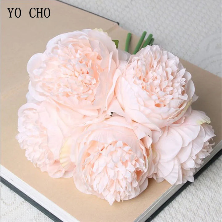 Stort Peony Silke Blomsterbuket Sæt