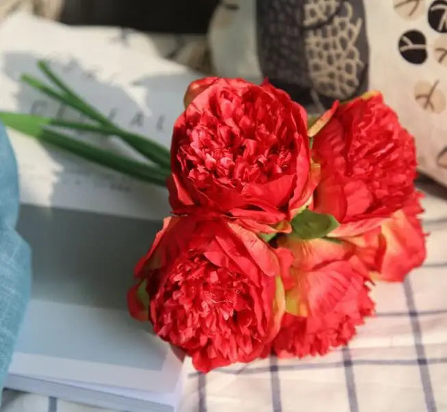 Stort Peony Silke Blomsterbuket Sæt