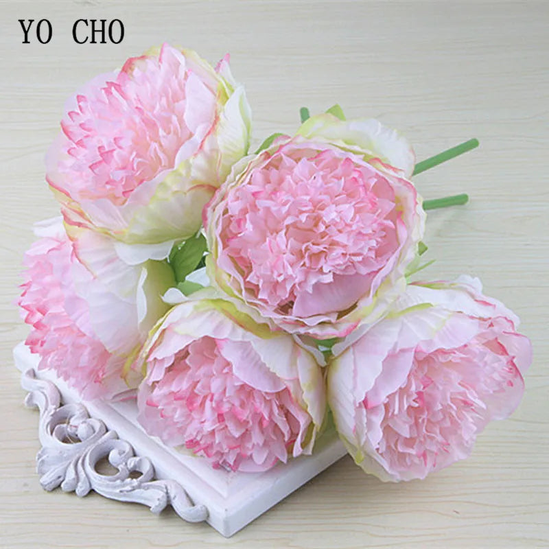 Stort Peony Silke Blomsterbuket Sæt