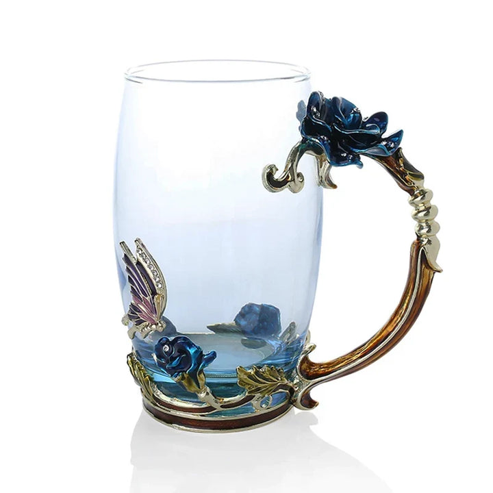 Håndlavede Emalje Kaffe Kopper Rose-Glas Te Kop med Stål Ske Luksus Unikke Gaver til Bryllup, Valentinsdag, Fødselsdagsgaver