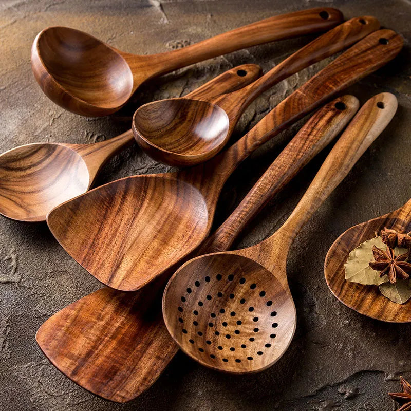 TeakChef 7-delt køkkenværktøjssæt – Premium teak køkkenredskaber til stil og funktionalitet