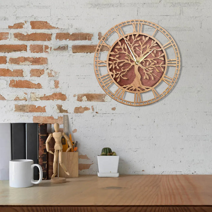 WoodArt | Rustik vægur lavet af træ i vintage stil