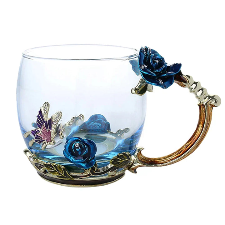 Håndlavede Emalje Kaffe Kopper Rose-Glas Te Kop med Stål Ske Luksus Unikke Gaver til Bryllup, Valentinsdag, Fødselsdagsgaver