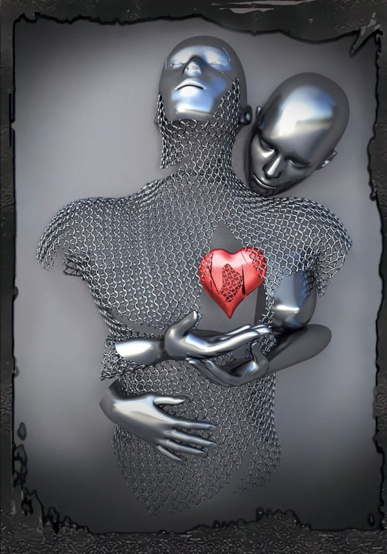 Metal Figur Statuer Stilarter Abstrakt Lærred Maleri Par Vægkunst Kærlighed Skulptur Plakat Print Hjem Dekor Living Room Gaver