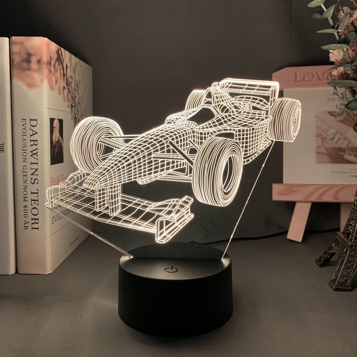 Formel-1-3D-Illusionslampe med farvetilstand