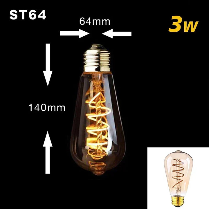 Dimmbar Vintage LED Pære (3W, E27 Base) - Gylden Spiral Filament til Kranse &amp; Dekorativ Belysning