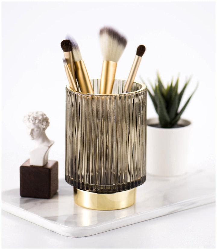 Elise Guldfolie Glas Makeup Holder &amp; Organizer