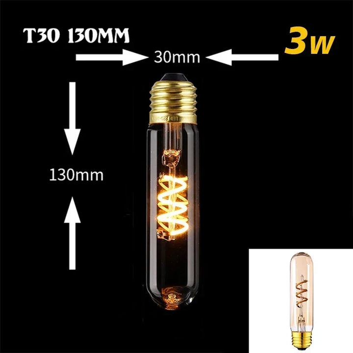 Dimmbar Vintage LED Pære (3W, E27 Base) - Gylden Spiral Filament til Kranse &amp; Dekorativ Belysning