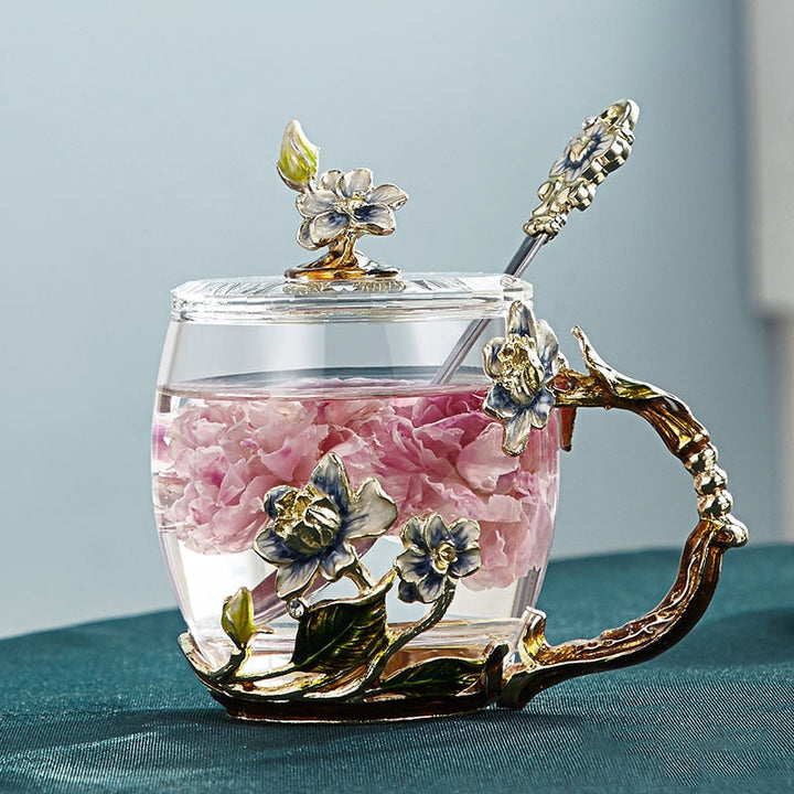Håndlavet emalje blomster glas krus til par kærlighedsgave, kan servere kaffe, smagsfuld te eller endda citronsaft i