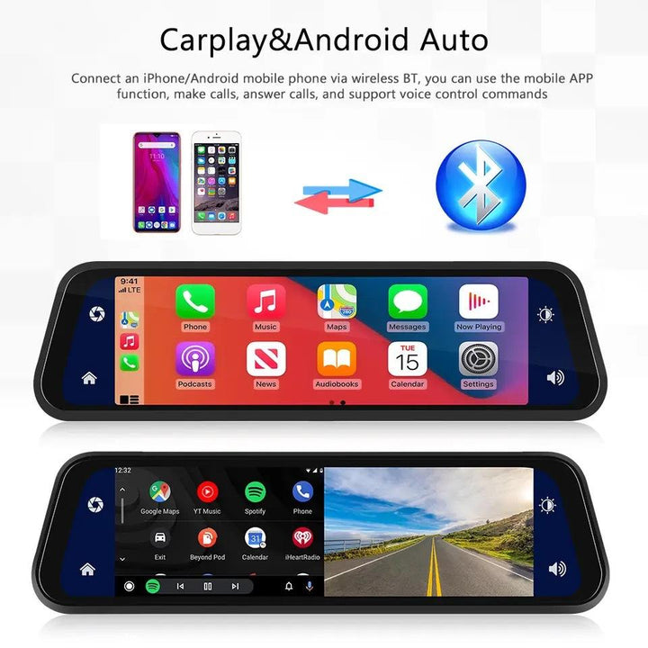 VisionMirror Pro – Ultra HD Spejl Dash Cam med Trådløs CarPlay &amp; Android Auto
