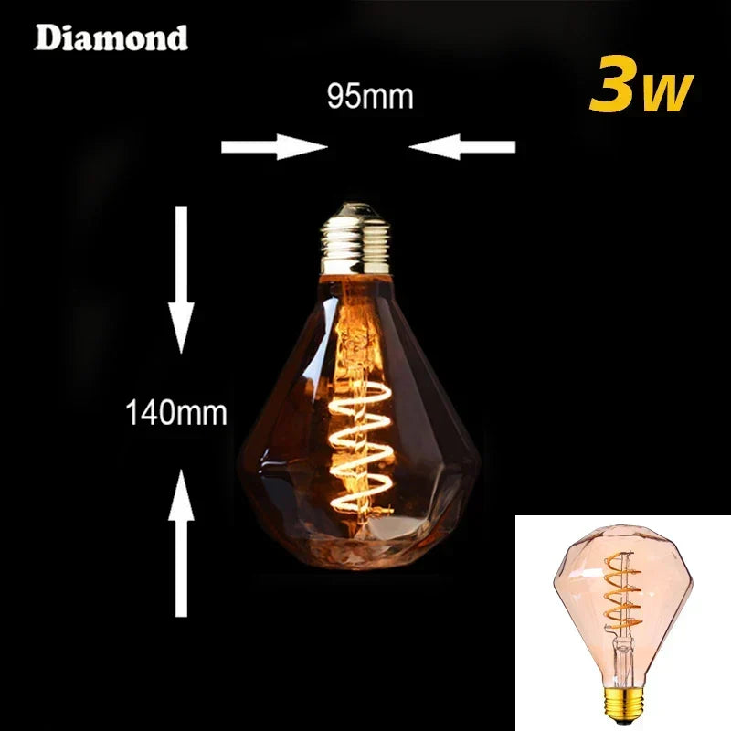 Dimmbar Vintage LED Pære (3W, E27 Base) - Gylden Spiral Filament til Kranse &amp; Dekorativ Belysning