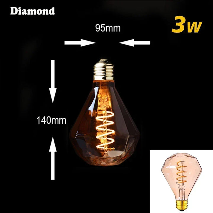 Dimmbar Vintage LED Pære (3W, E27 Base) - Gylden Spiral Filament til Kranse &amp; Dekorativ Belysning